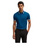 BOSS Mens Paddy Polo Shirt Short Sleeve Top Open Blue L