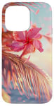 iPhone 14 Pro Max Palm Tree Hibiscus Sunset on the Beach Light Blue Case