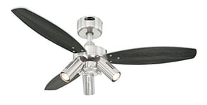 72290 Ventilateur de plafond d'intérieur à trois pales et trois lampes Jet Plus de 105 cm, finition en nickel brossé avec projecteurs