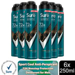 Sure Men Anti-perspirant 72H Nonstop Protection Sport Cool Deodorant, 6x250ml