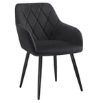 WOLTU Chaise Salle à Manger, Fauteuil Salon, Chaise Scandinave, Chaise de Cuisine en Velours, Assis Rembourré avec Accoudoirs et Dossier, Pieds en Métal, Noir, BH352sz-1