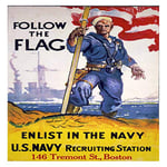 Lumartos, Vintage Poster Follow The Flag, Enlist In The Navy Contemporary Home Decor Wall Art Print, Print Only Frame, 8 x 8 Inches