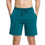 Irdcomps Bas de Pyjama Homme Coton Pantalon Shorts Bermuda Court Doux Short Jogging Sport Décontracté Vêtements de Nuit Élastique Ajustable et Poches Short de Pyjama d'été Bleu Vert M