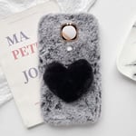 YHY Charmant Forme Coeur Coque Téléphone Peluche pour Motorola Moto G7 Play EU Cas Téléphone Peluche Romantique Mode Gris foncé