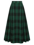 SCARLET DARKNESS Jupe longue Renaissance à carreaux taille élastique pour femme Style victorien Cosplay, Plaid noir et vert, S