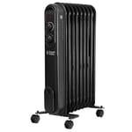 Russell Hobbs 2000W/2KW Oil Filled Radiator, 9 Fin Portable Electric Heater - Black, Adjustable Thermostat with 3 Heat Settings, Overheat Protection, 20m sq Room Size, 2 Year Guarantee RHOFR9004B