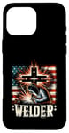 Coque pour iPhone 16 Pro Max Soudeur Drapeau Américain Soudage Foi Croix Chrétienne Soudure