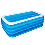 H.aetn Rectangle 4-ring Paddling Pools,Inflatable Lounge Pool For Kids Parents,Fast Set Inflatable Pool Family Swimming Pool With Pump Blue 180x140x75cm