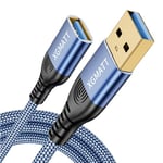 XGMATT USB 3.0 Extension Cable 2M USB 3.0 Type A Male to Female 5Gbps Data Sync USB Extender Cord Compatible with Printer, Scanner, Keyboard,HTC Vive,Card Reader, Hard Drive,PS VR, Camera,Blue