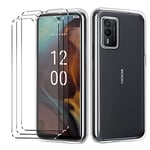 [4 in 1] Case Compatible with Nokia XR21 5G Cover with 3 Pack Tempered Glass Screen Protector for Nokia XR21 5G, Slim Fit Soft TPU Shockproof Anti-Scratch Phone Case Cover - Clear