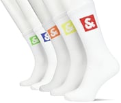 JACK & JONES Men's Jacdan Logo Tennis Socks Pack of 5, Exuberance/pack: Bittersweet-Jasmine Green-Nautical Blue-Love Bird, One Size