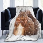 COMRTL Flannel Fleece Throw Blanket Bed Blanket Squirrel Falling Snow Micro Fleece Blanket Warm Soft Lightweight Cozy Microfiber Blanket Throw for Bed Couch Sofa All Seasons