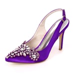 Gycdwjh Sexy Rhinestone Bridal Shoes, Pointed Asakuchi Heel Lace Satin Pumps Heel Height 9.5cm Women's Wedding Shoes For banquets and Parties Perfect Wedding Shoes,dark purple,9 UK