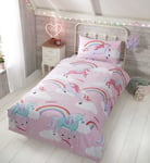 UNICORN AND RAINBOWS CHILDRENS DUVET SET - SINGLE KIDS BEDDING (PINK/MULTI)