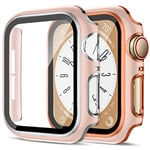 2 Pièces Coque pour Apple Watch Series 9/8/7 45mm Protection Écran Femmes Hommes,Dur PC Case HD Clair Verre Trempé Anti-Choc Housse de Protection pour Apple Watch 45mm Cover，Rose&Rosegold/Rose&Argent