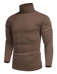 COOFANDY Pull d'hiver pour Homme à Col Roulé Fin et éPais avec Col Roulé Pull Basique à Col Roulé pour Homme - Coupe Ajustée - en Coton - Manches Longues - Col Roulé Brun L