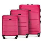 WITTCHEN Travel Suitcase Carry-On Cabin Luggage Hardshell Made of ABS with 4 Spinner Wheels Combination Lock Telescopic Handle Globe Line Set of 3 suitcases Pink