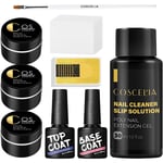 U-V Gel Gel 3PCS Nagel Extensions Gel 15ML Nagel Kit med 30ML Slip Lösning och Baslack Topplack Kit