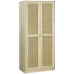 Sweeek - Armoire dressing cannage et effet bois. 2 portes avec penderie et rangements