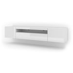 Salone Srl - Meuble tv aura 200 cm suspendu ou debout blanc mat / blanc brillant