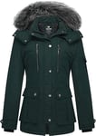 Wantdo Femme Manteaux Chaude Doublure Polaire Veste d'Extérieur d'hiver Manteau à Capuche en Fausse Fourrure Parka Militaire Slim Fit vert foncé XL