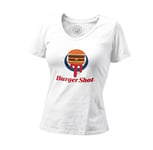 T-Shirt Femme Col V Burger Shot Geek Jeux Video Los Angeles