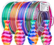 Filament PLA Silk Pour Imprimante 3D, PLA Tricolore Filament Bundle, Rouge Jaune Bleu, Rouge Or Violet, Rouge Vert Bleu, Bleu Vert Orange, Filament Bundle Imprimante 3D, 200gX 4 Pack