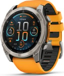 Garmin fenix 8 51 mm AMOLED Sapphire Titan med oransje/grafitt silikonrem