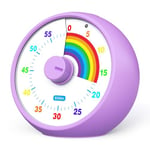 Visual Timer for Kids, 60-Minute Countdown Timer for Classroom Office Kitchen, Desk Timer Kids Time Management Tools with Silent Operation, Pomodoro Timer Rainbow Pattern (Purple)