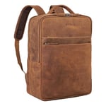 STILORD 'Brooklyn' Large Leather Laptop Backpack XL Business Rucksack for 15.6 inch Laptops Commuter Bakpack Vintage Work Bag in Genuine Leather, Colour:tan - Dark Brown