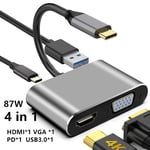 Adaptateur USB C Type C vers HDMI Compatible 4K,Convertisseur Vidéo VGA USB3.0 PD 100W,Chargeur Rapide pour Macbook Pro Samsung S9 S10 - Type 4 in 1 87w