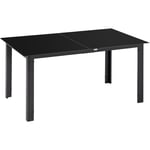 Table de jardin rectangulaire 6 personnes dim. 150L x 90l x 74H cm alu. plateau verre trempé noir