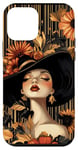 Coque pour iPhone 12 mini Noir Art Déco Rayé Vintage Automne Fleur Automne Motif Automne