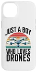 Coque pour iPhone 14 Plus Just A Boy Who Loves Drones Drone Lover Pilote d'antenne amusant