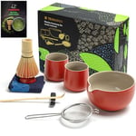 TEANAGOO Matcha Set Matcha Whiska Bowl with Versing Spout Scoop Matcha Whisk Holder Tea Making Kit. Set de thé japonais (7pcs) + 2Cups(7.2oz),S19,Red,Color Box Packing...