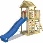 Wickey - Aire de jeux Portique bois JoyFlyer avec toboggan Maison enfant exterieur avec bac à sable, échelle d'escalade & accessoires de jeux - bleu