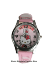 Montre Fille Bracelet Cuir Rose Cadran Acier Gris Motif Hello Kitty écrin Cadeau