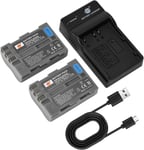 EN-EL3E Lot de 2 batteries d'appareil photo et chargeur compatibles avec Nikon D30, D50, D70, D70S, D90, D100, D200, D300, D300S, D700