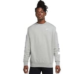 Nike NSW Repeat FLC Crew BB Sweatshirt Hommes, DK Grey Heather/White, FR : L (Taille Fabricant : L)