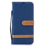 Samsung Galaxy A12 / M12 Case, Denim Fabric Leather Wallet Flip Phone Case with Magnetic Stand Card Holders Silicone Bumper Shockproof Protective Cover for Samsung Galaxy A12 / M12 - Dark Blue