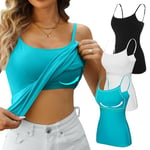 Charmo Women's Vests Top with Shelf Bra Adjustment Spaghetti Strap Camisole Summer Tops Pack of 3