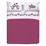 PENSIERI DELICATI Parure de lit Double 100% Coton, Parure de lit Double 180 x 200 cm, avec Drap Plat, Dessus et 2 taies d'oreiller, fabriquée en Italie, Fantaisie Chatons Roses