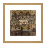 Egon Schiele House Wall On The River Cropped 8X8 Inch Square Wooden Framed Wall Art Print Picture with Mount