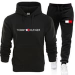 Tommy Hilfiger Herr Casual Tracksuit Set Hoodie Jogging Joggers Gym Sport Outfit Black 2XL