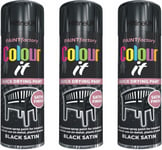 HitlineUK 3 x SATIN BLACK PAINT AEROSOL COLOUR IT SPRAY CAN QUICK DRYING DIY