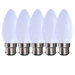 5 Watts B22 BC Bayonet LED Light Bulb Opal Candle Warm White Dimmable, Pack of 5