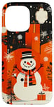 Coque pour iPhone 14 Pro Max Orange Art Déco Géométrique Bonhomme de neige Scène d'hiver