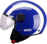 Sparco Riders Sp601 Moto Scooter Homologué ECE 22.06, Casque Demi-Jet avec Visière Anti-Rayures et Déclenchement Micrométrique Mixte, Bleu/Blanc, S