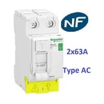 Disjoncteur 1P+N 2A - 10A - 16A - 20A - 32A et Interrupteur dif A ou AC 2x40A ou 2x63A Schneider Rési9-XP Matériel: Inter Diff AC 2x63A