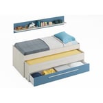 Fores - lit double juvénile avec tiroir et étagère triton